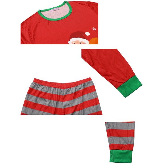 Child's Christmas 2pcs Pajama Set Striped Snowman Long Sleeve Sleepwear Red - Picture 4 of 4